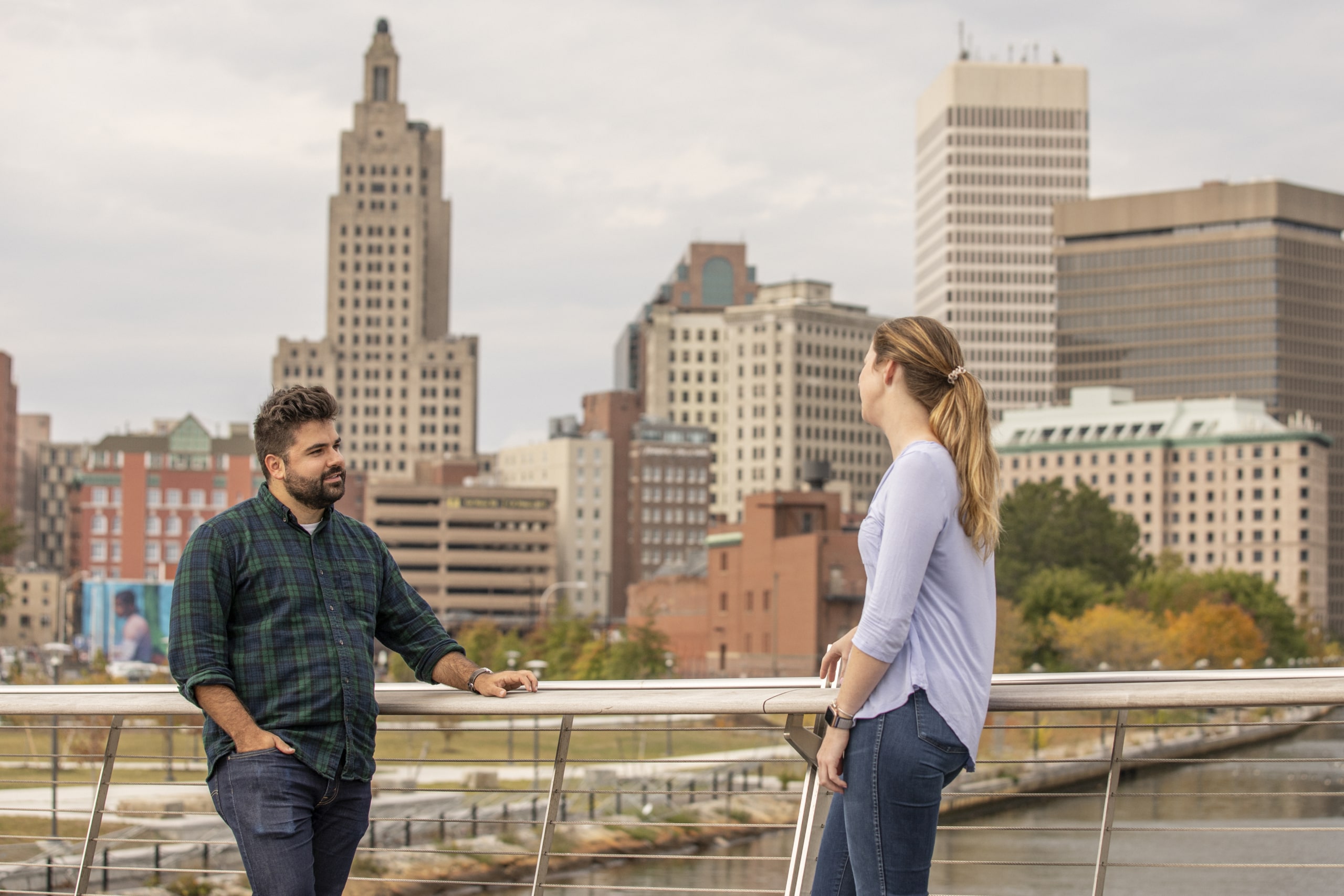 Tech teammates walking to office in Providence, RI